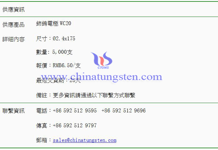 鈰鎢電極價(jià)格表圖片