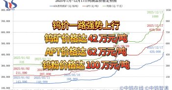 2025年1月-12月17日鎢製品價格走勢