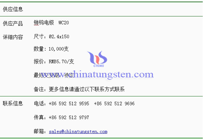 鈰鎢電極價(jià)格表圖片