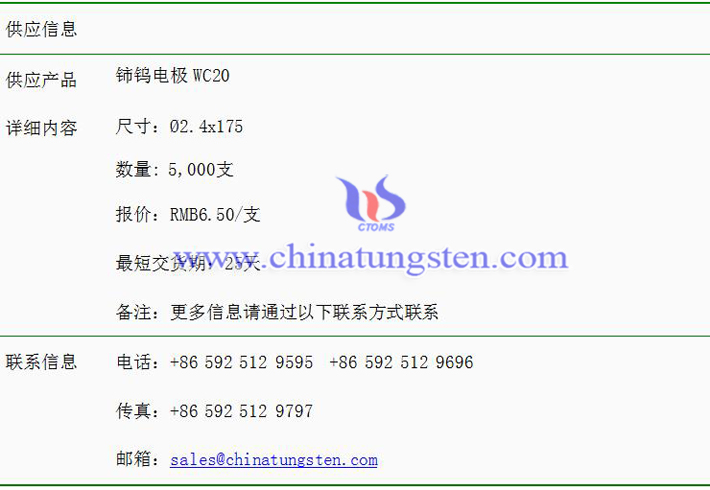 鈰鎢電極價(jià)格表圖片