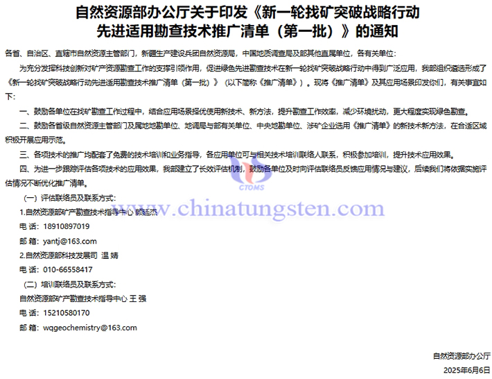 自然資源部辦公廳印發(fā)《新一輪找礦突破戰(zhàn)略行動先進(jìn)適用勘查技術(shù)推廣清單（第一批）》